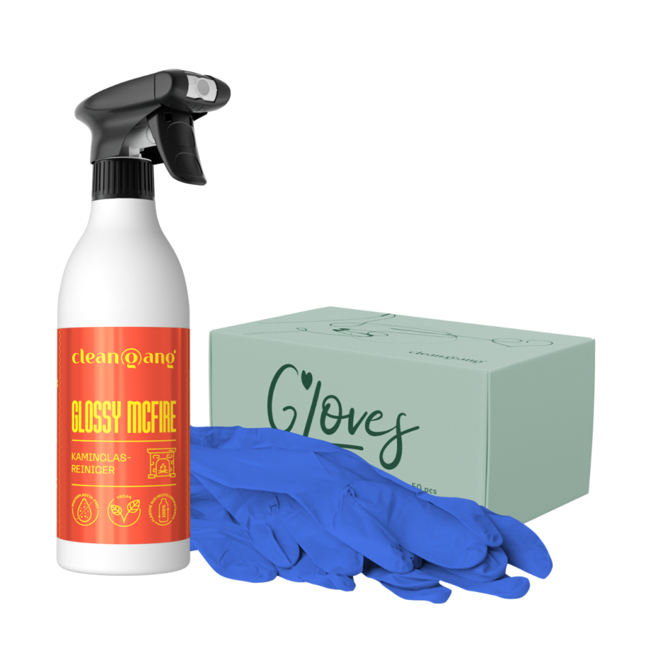 Kaminglas-Reiniger Set mit Schutzhandschuhen L